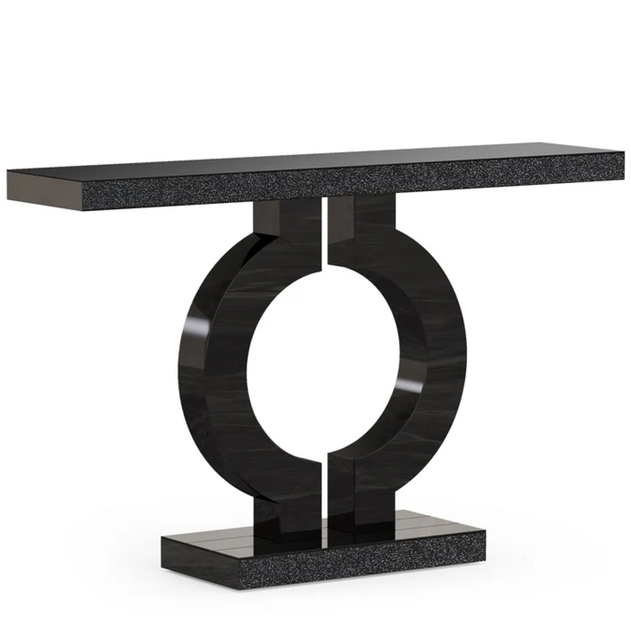 Modern Silver Mirrored Sofa Table 43" Console with O-Shaped Frame